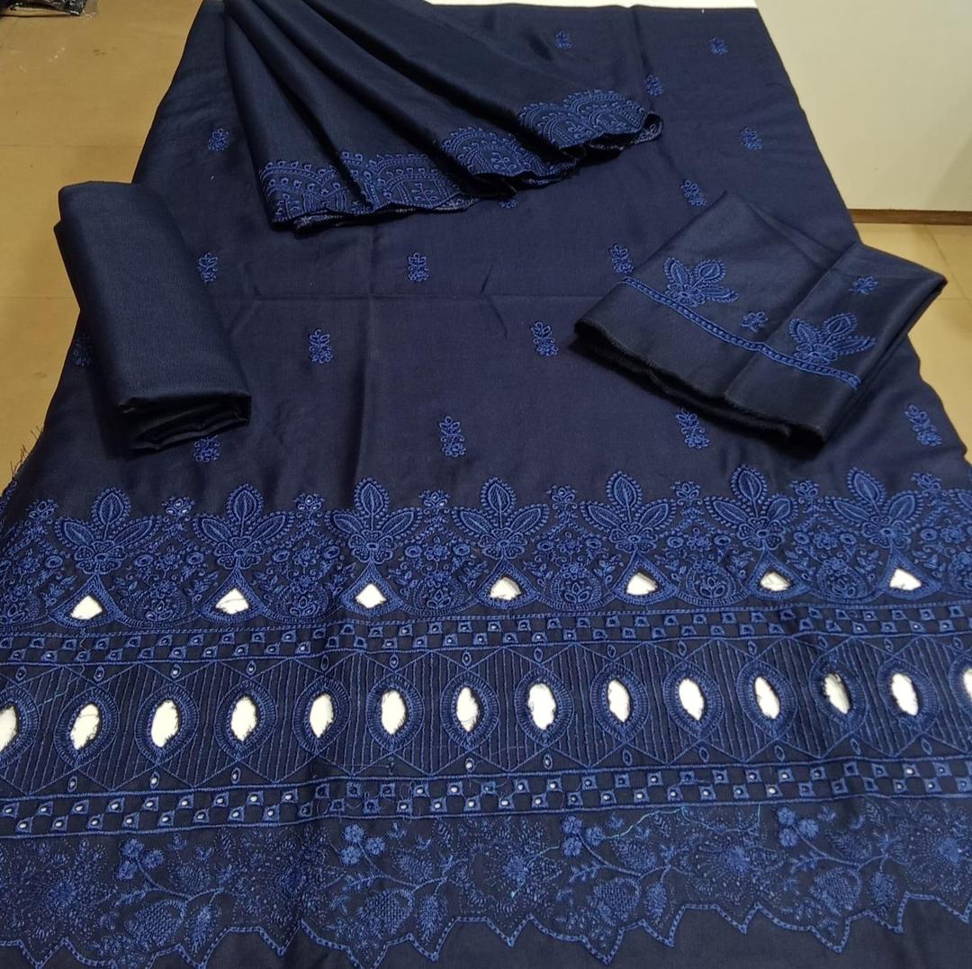 3-Piece Dhanak Suit Blue Chikankari Embroidery - Image 2