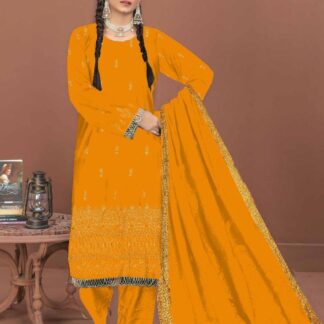 Mustard 3-Piece Dhanak Suit for Women