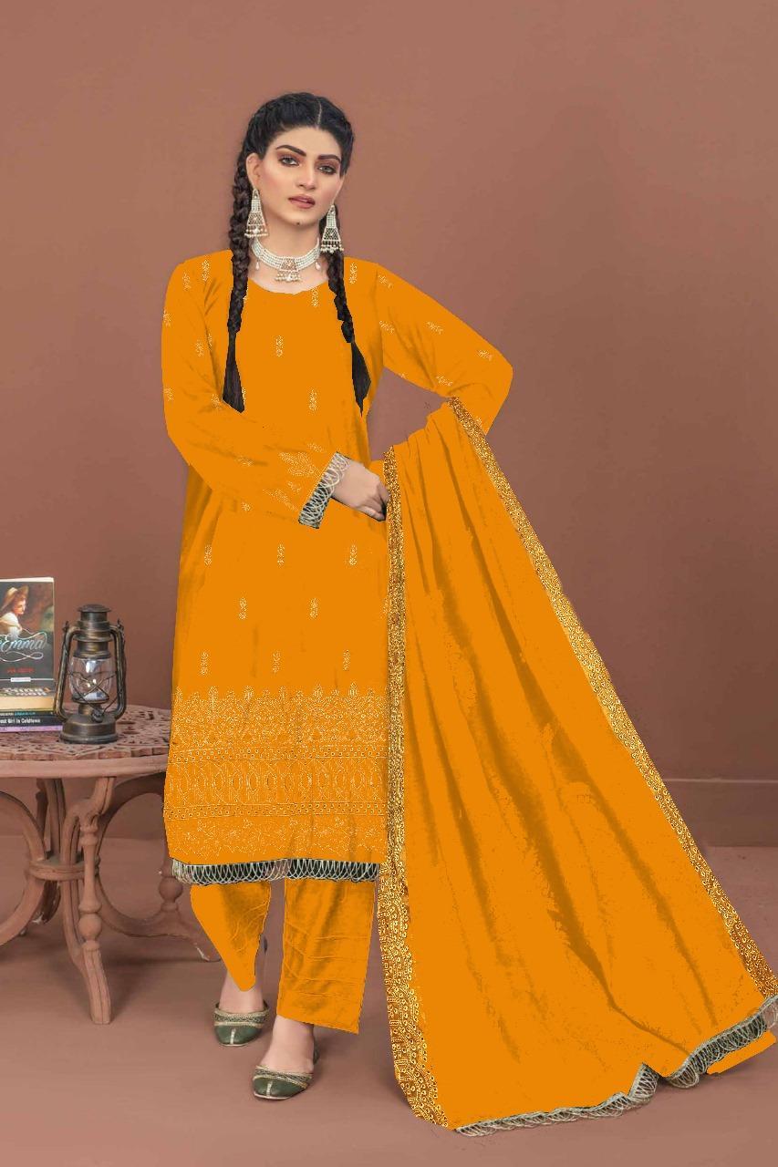 Mustard 3-Piece Dhanak Suit for Women