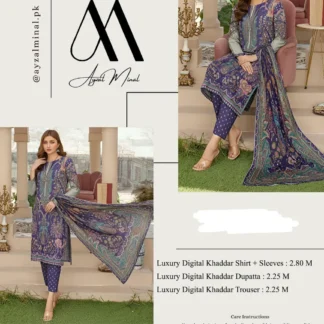 3-Piece Printed Khaddar Suit Purple for Women