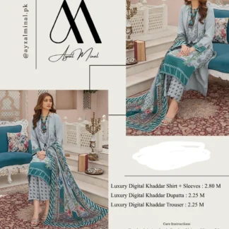 Unstitched Printed Khaddar Suit Grey 3-Piece for Women