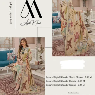 3 Piece Printed Khaddar Suit Peach for Women