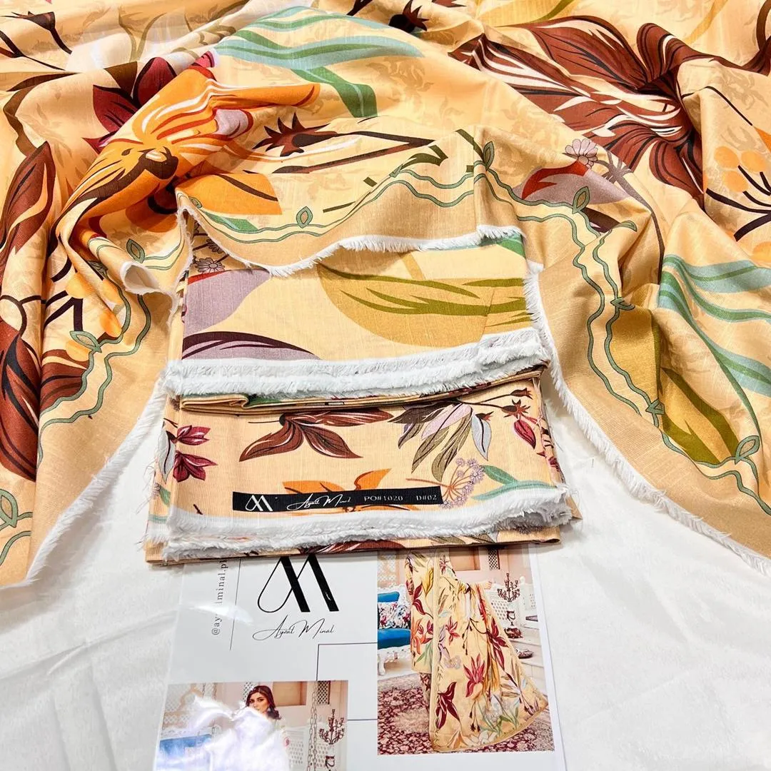 3 Piece Printed Khaddar Suit Peach for Women - Image 2