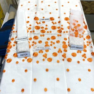 Women Organza Embroidered Suit Orange Floral Eid Wedding