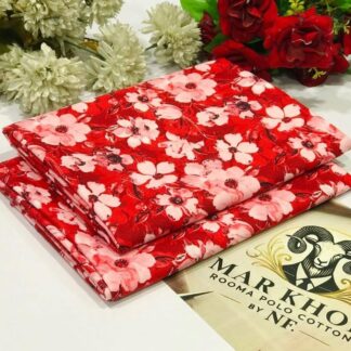 Red Floral Polo Cotton Suit for Women 2.5 Gazz