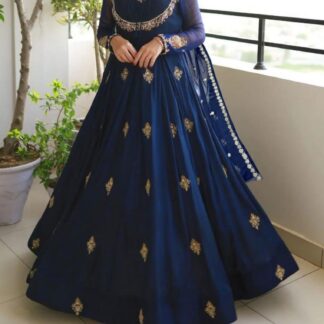 Blue Chiffon 3 Pcs Women's Stitched Maxi Suit with Embroidery