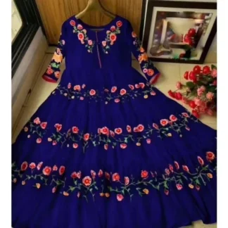 Blue Floral Embroidered Maxi Dress for Women