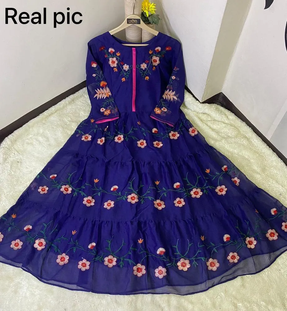 Blue Floral Embroidered Maxi Dress for Women - Image 2