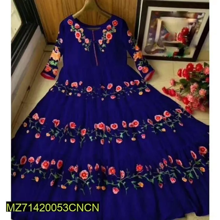 Blue Floral Embroidered Maxi Dress for Women - Image 3