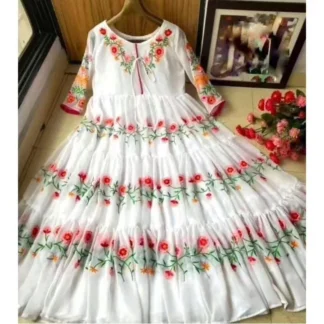 White Embroidered Maxi Dress for Women Medium