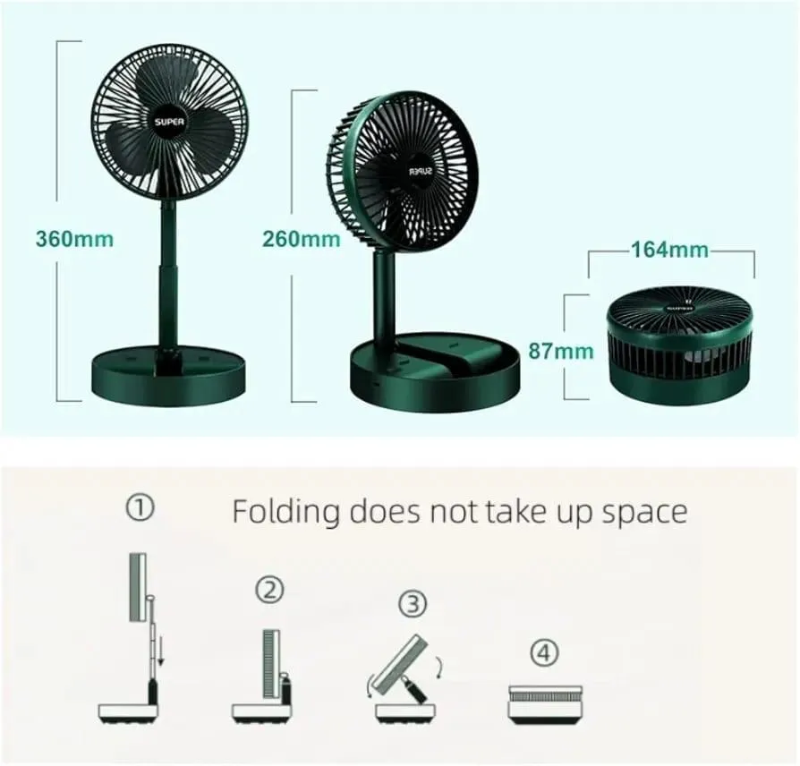 Rechargeable Green Foldable Fan for Home Office