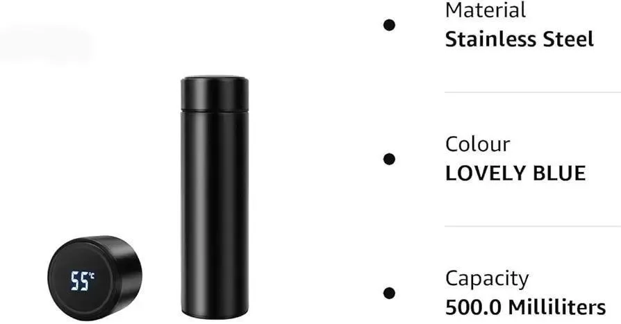 Digital Temp Water Bottle 50ml Black Stainless Steel - Image 7