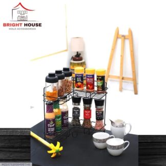 Black Metal Multi-Level Spice Rack 3cm Kitchen Storage
