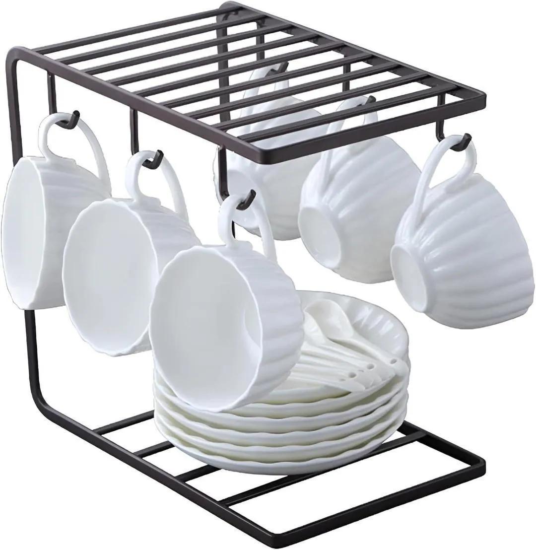 Black Metal Cup & Plate Rack for Kitchen - Image 4