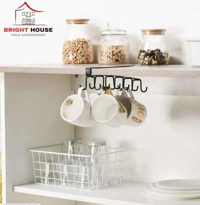 Kitchen Mug Holder Stand Black Metal Under Shelf