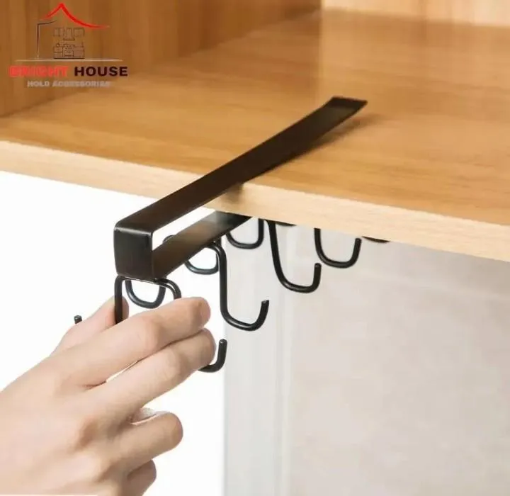 Kitchen Mug Holder Stand Black Metal Under Shelf - Image 2