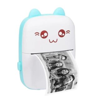Portable Mini Photo Printer Blue Cute Cat Design