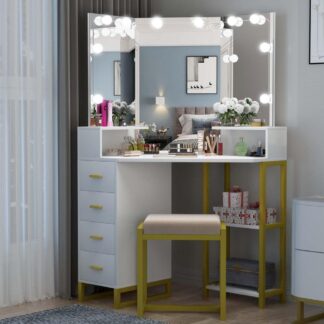 Premium Vanity Mirror with LED Lights White Gold ABS