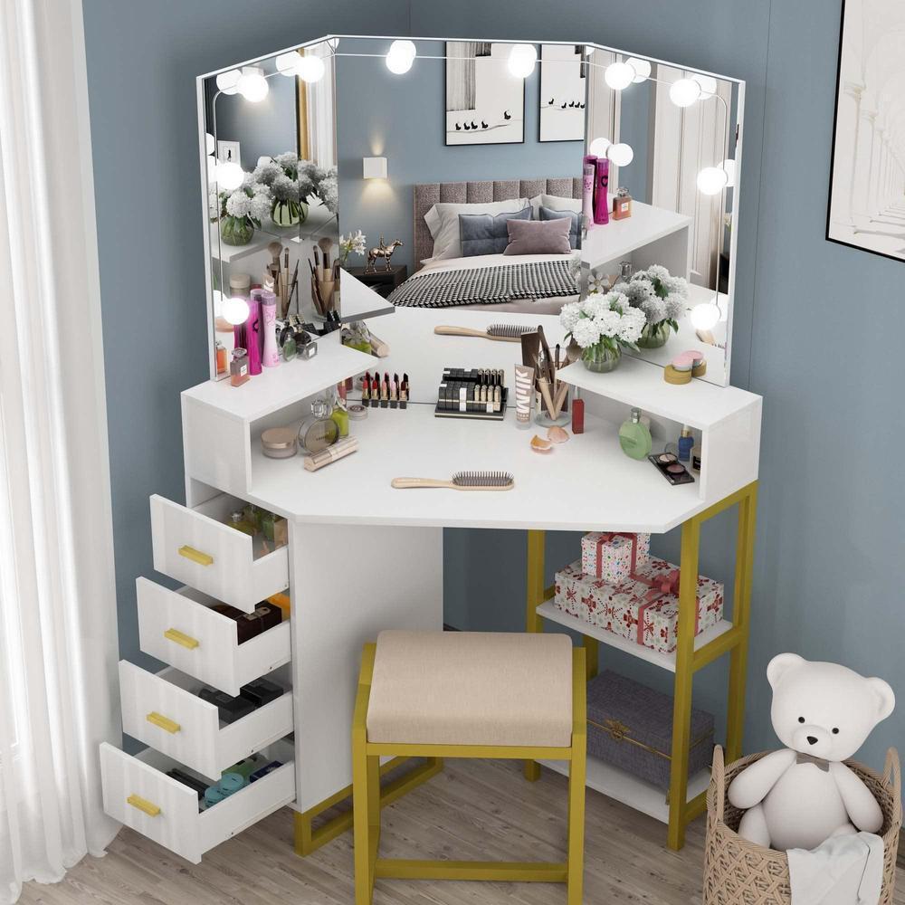 Premium Vanity Mirror with LED Lights White Gold ABS - Image 7