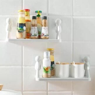 White Wall-Mounted Kitchen Shelf Set with Suction Cups