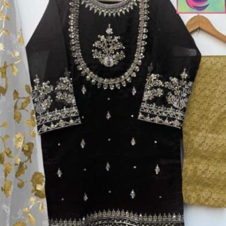 Black Sheesha Work Organza 3Pcs Women Suit