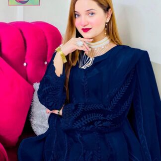 Organza Embroidered Blue 3Pcs Medium Set