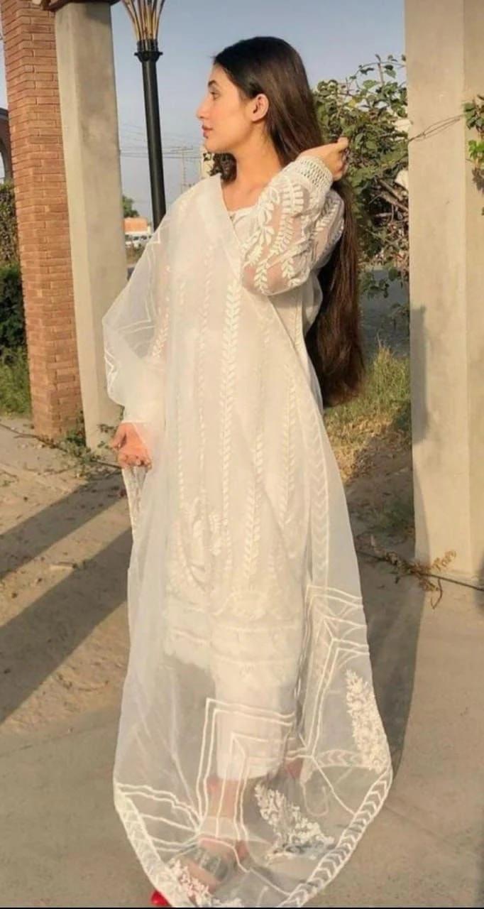 White Organza Embroidered 3Pcs Set Medium