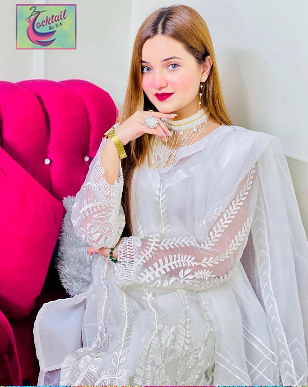 White Organza Embroidered 3Pcs Set Medium - Image 3