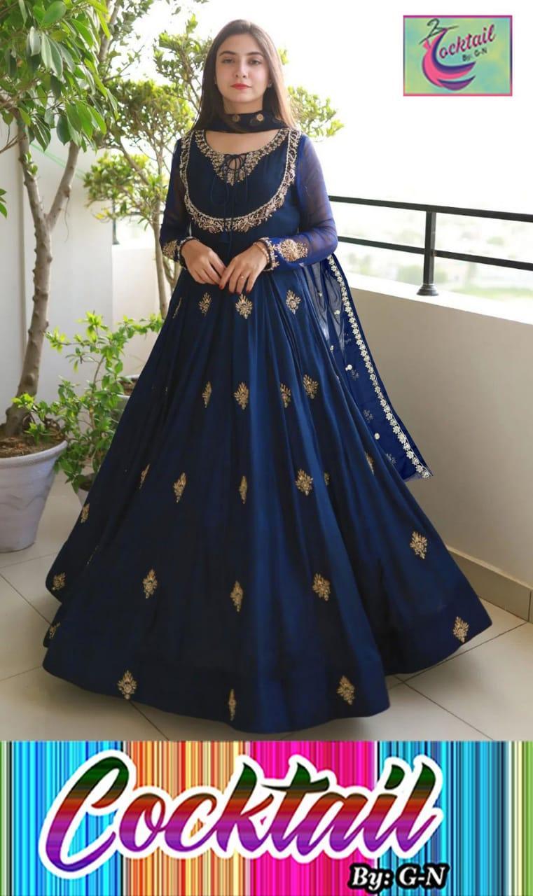 Chiffon Embroidered Maxi Set Blue 3 Piece Set - Image 2