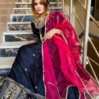 Black Embroidered Maxi Suit with Dupatta Shamoz Silk
