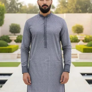 Men Cotton Self Print Suit Grey Unstitched Eid Wedding