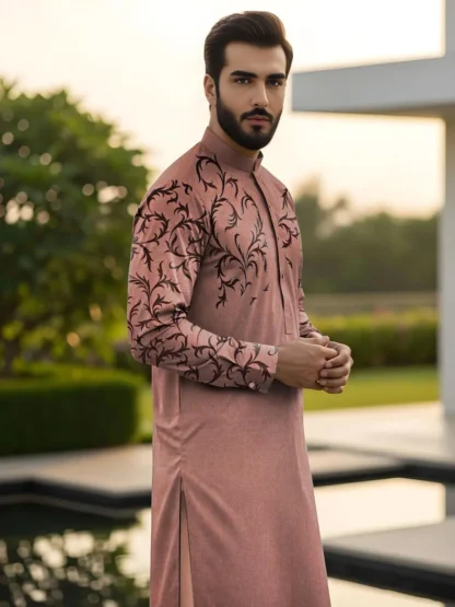 Peach Cotton Embroidered Suit for Eid Wedding
