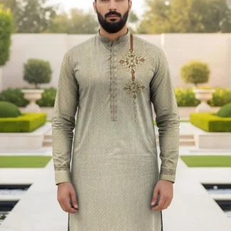 Men Cotton Embroidered Kurta Off White Summer Wear