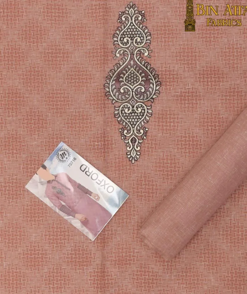 Men Cotton Embroidered Suit Pink Unstitched Eid Wedding - Image 2