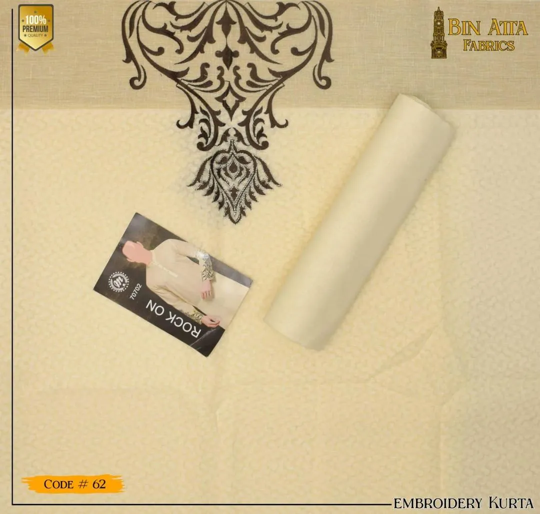 Unstitched Cotton Kurta Off-White Black Embroidery Summer Wear - Image 2