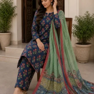 Blue Digital Print Lawn 3Pcs Set for Women