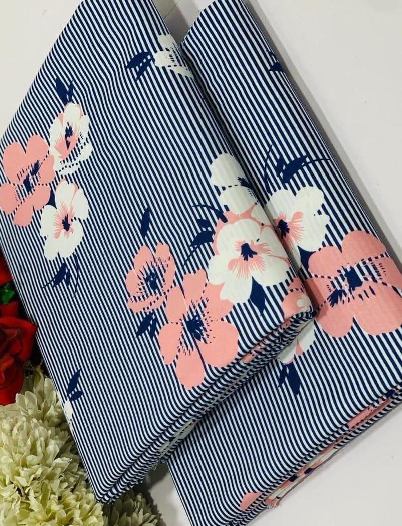 Women's Floral Print Polo Cotton Suit Blue Pink White - Image 2