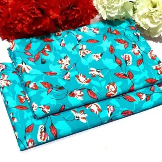 Women Printed Floral Blue Suit 3 Gazz Cut