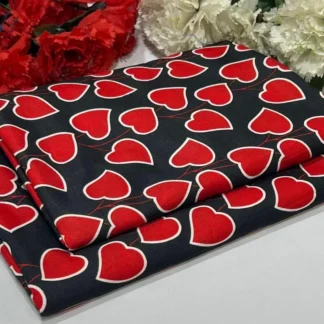 Women's Red Heart Printed Polo Cotton Suit for Weddings