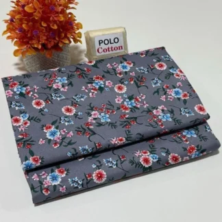 Women's Grey Floral Polo Cotton Suit 2M