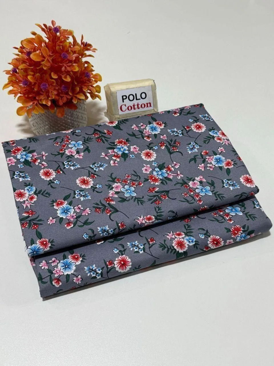 Women's Grey Floral Polo Cotton Suit 2M