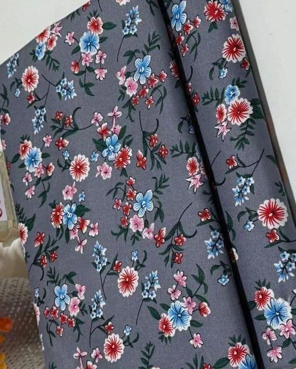 Women's Grey Floral Polo Cotton Suit 2M - Image 2