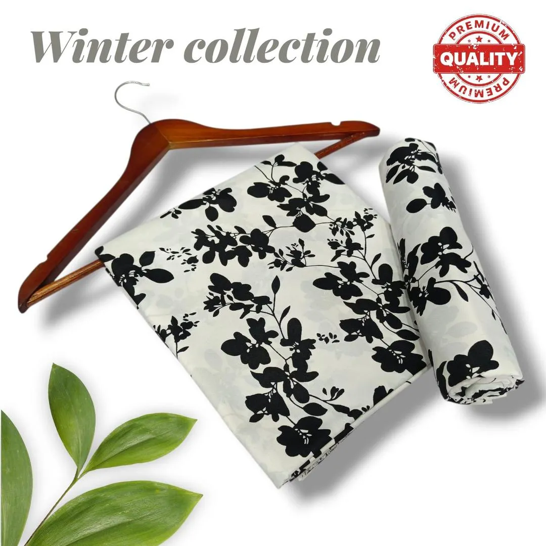 Women's Winter Floral Polo Cotton Suit Black 2Pc