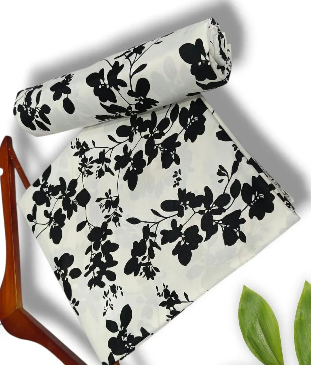 Women's Winter Floral Polo Cotton Suit Black 2Pc - Image 2