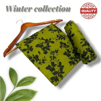 Women's Winter Polo Cotton Suit Green Black Floral Print