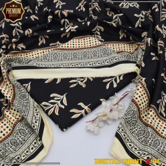 Black Printed 2-Piece Suit for Women with Leaf Design