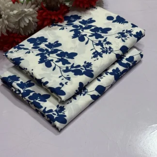 Unstitched Printed Cotton Suit Blue White for Weddings & Office