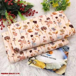 Women Floral Printed 2Pc Suit Brown Beige Cotton
