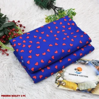Women Printed Cotton Suit Blue Red Hearts 2Pc