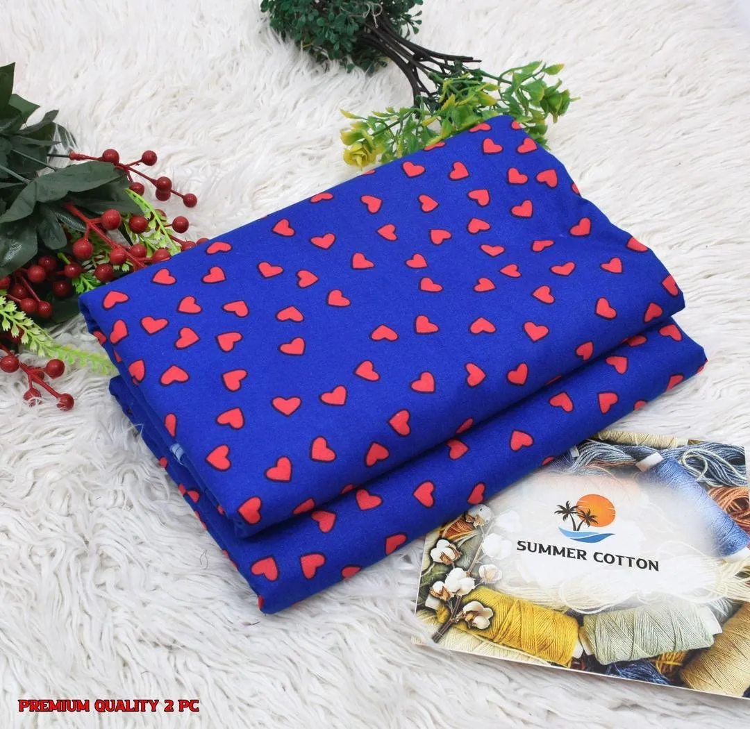 Women Printed Cotton Suit Blue Red Hearts 2Pc